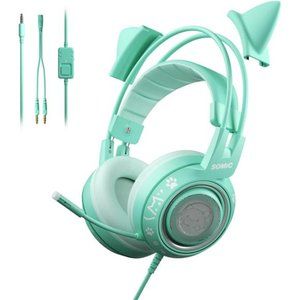 Green Gaming Headset with Microphone for PS4, PS5, Xbox One,PC,Cat Ear Headphone
